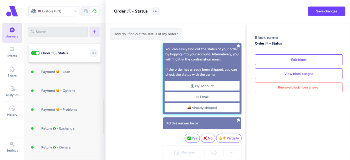 E-commerce temlate chatbot