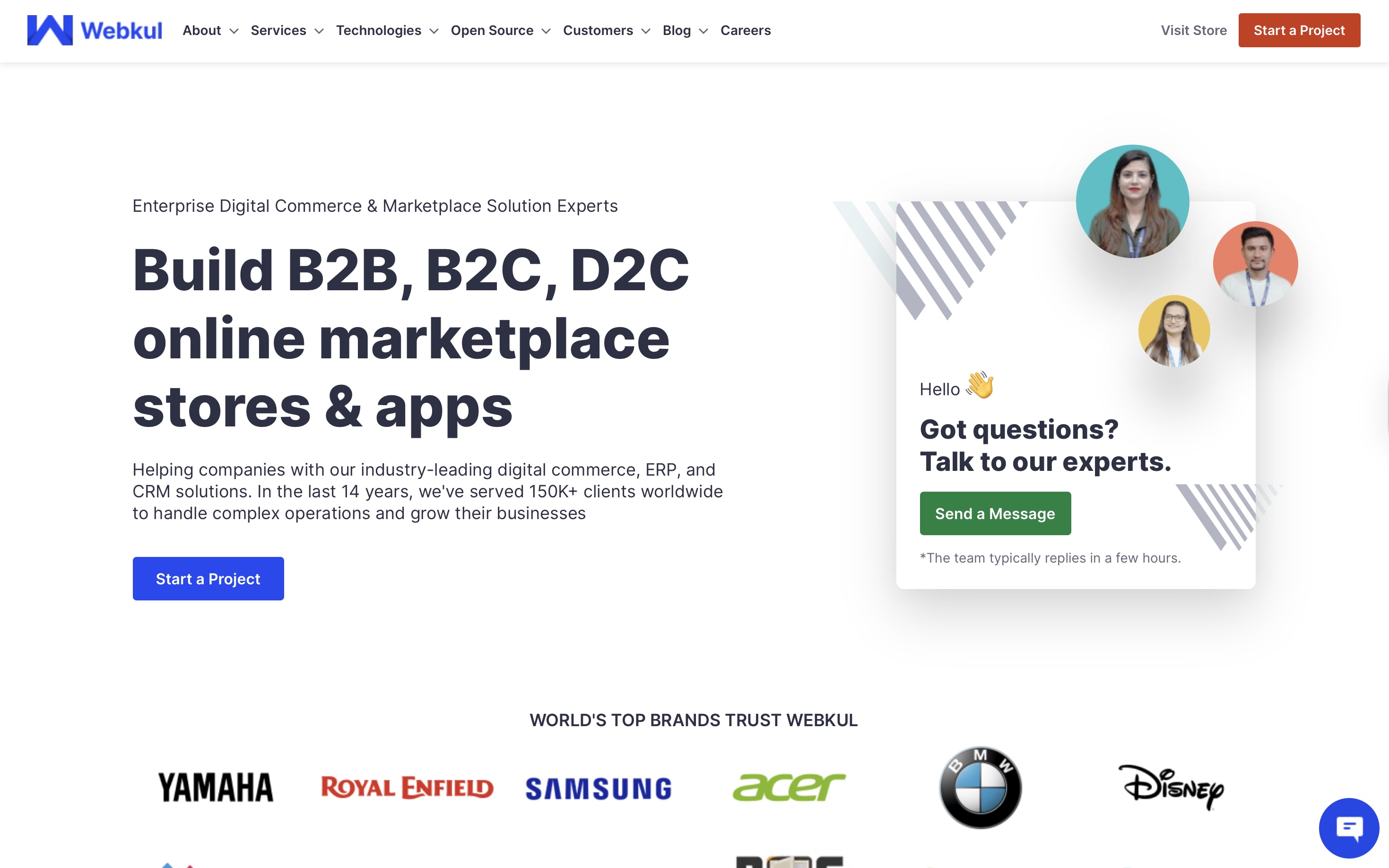 Homepage of Webkul, a digital commerce and marketplace development company,