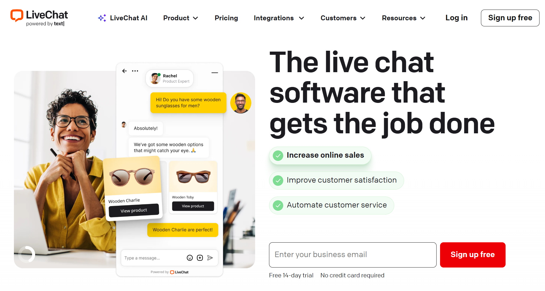 LiveChat platform interface combining human support with AI automation