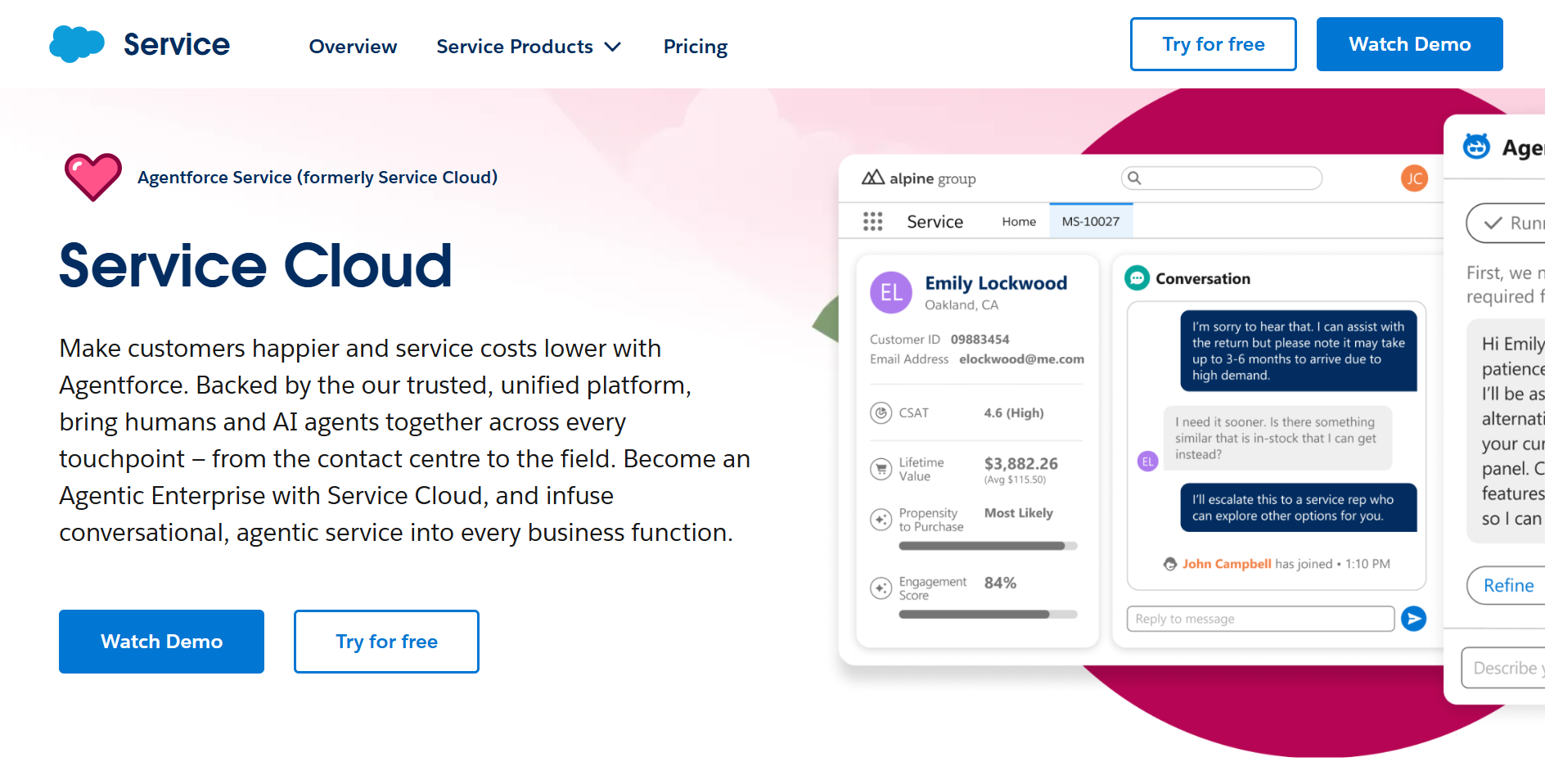 Salesforce Service Cloud customer support automation interface