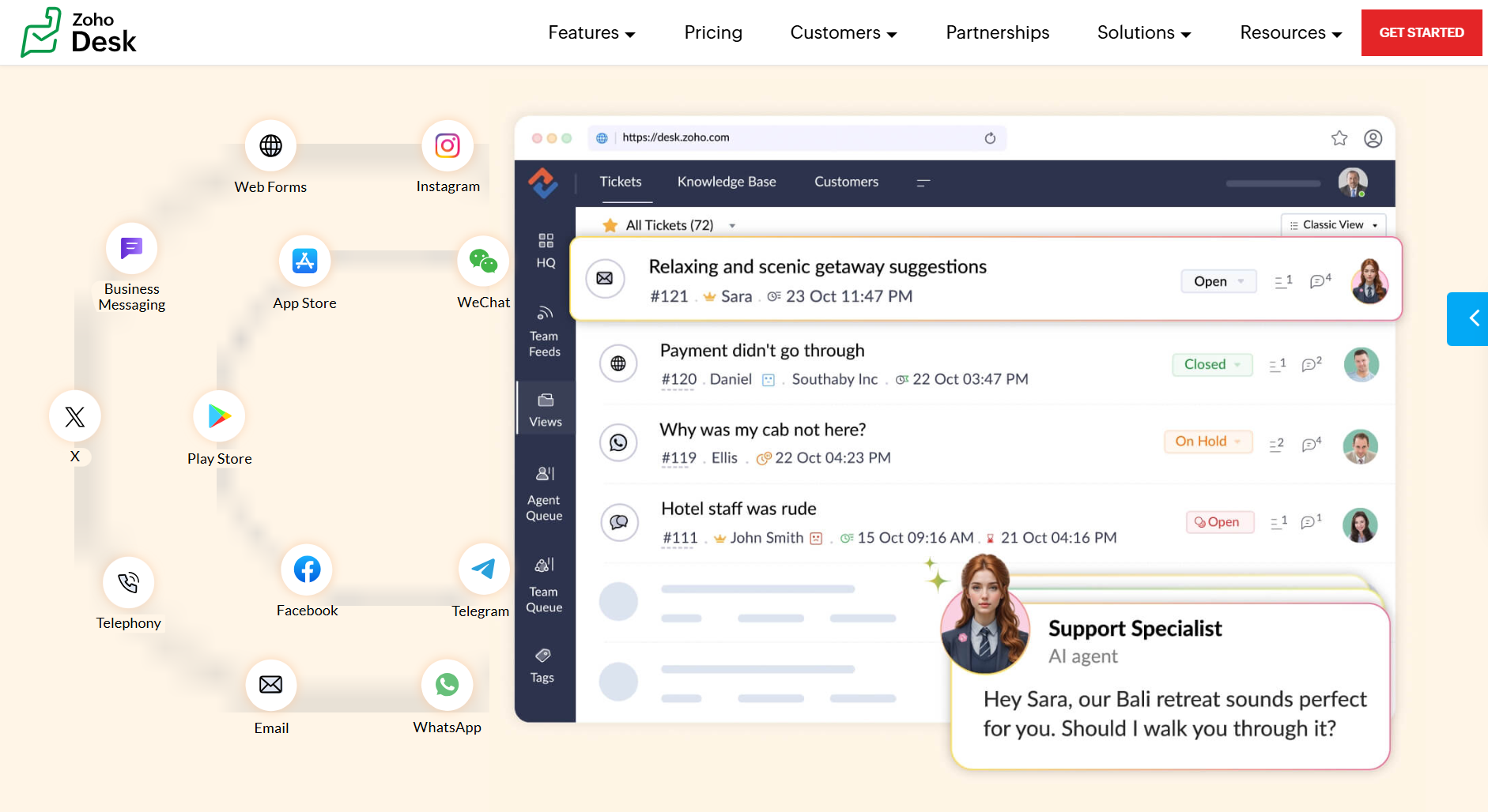 Zoho Desk customer support automation platform interface