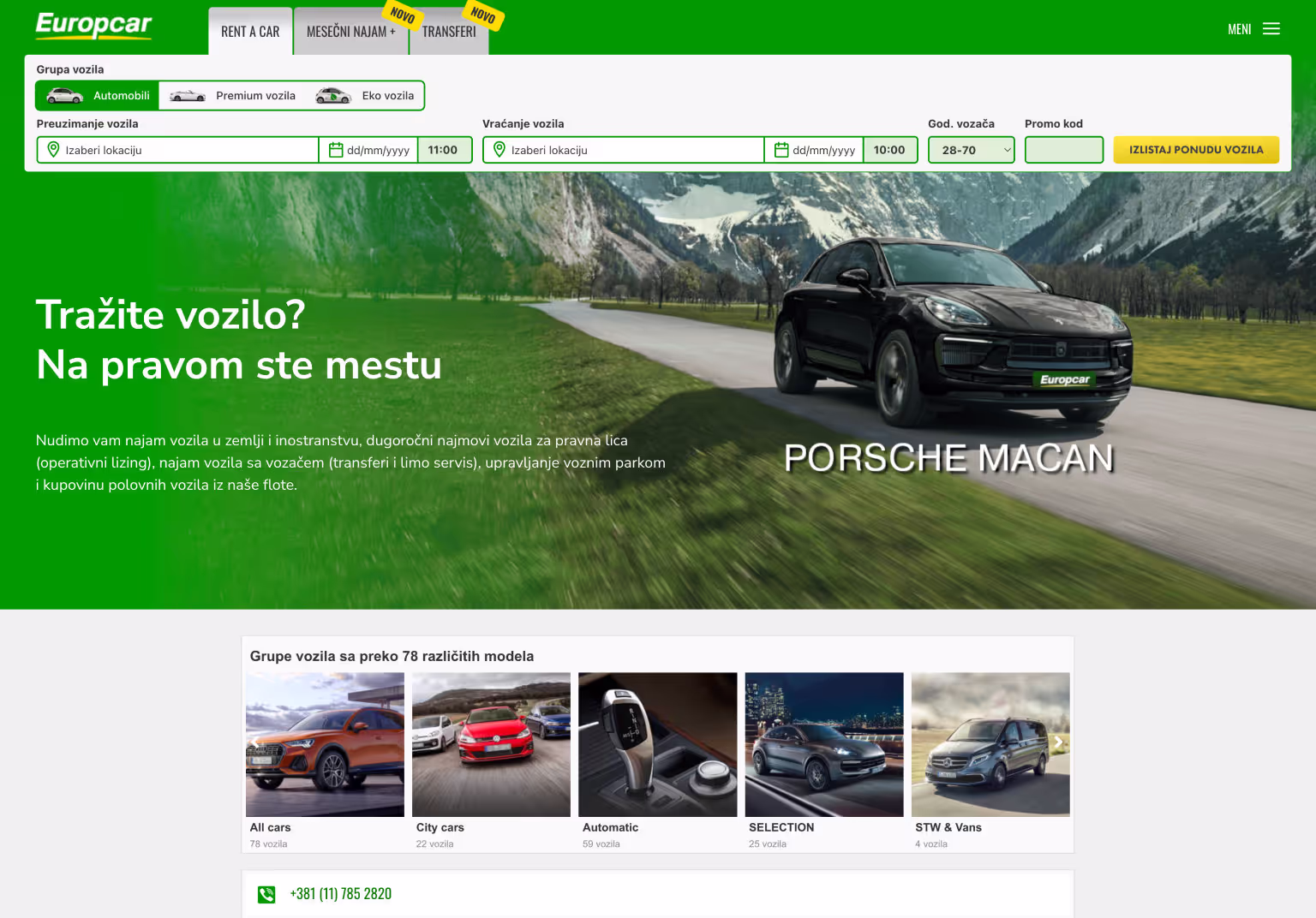 Screenshot from Europcar's website