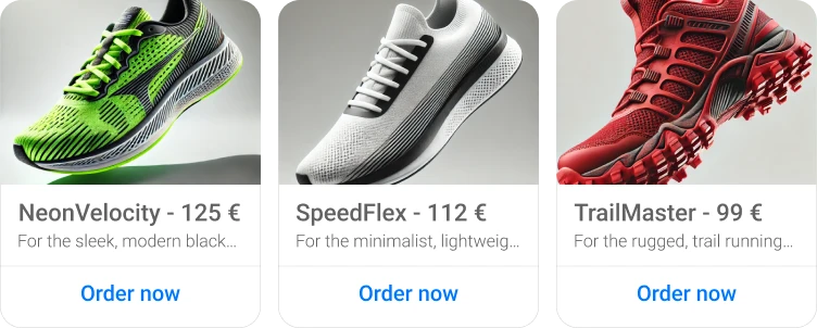 Illustration of cards with various running shoes