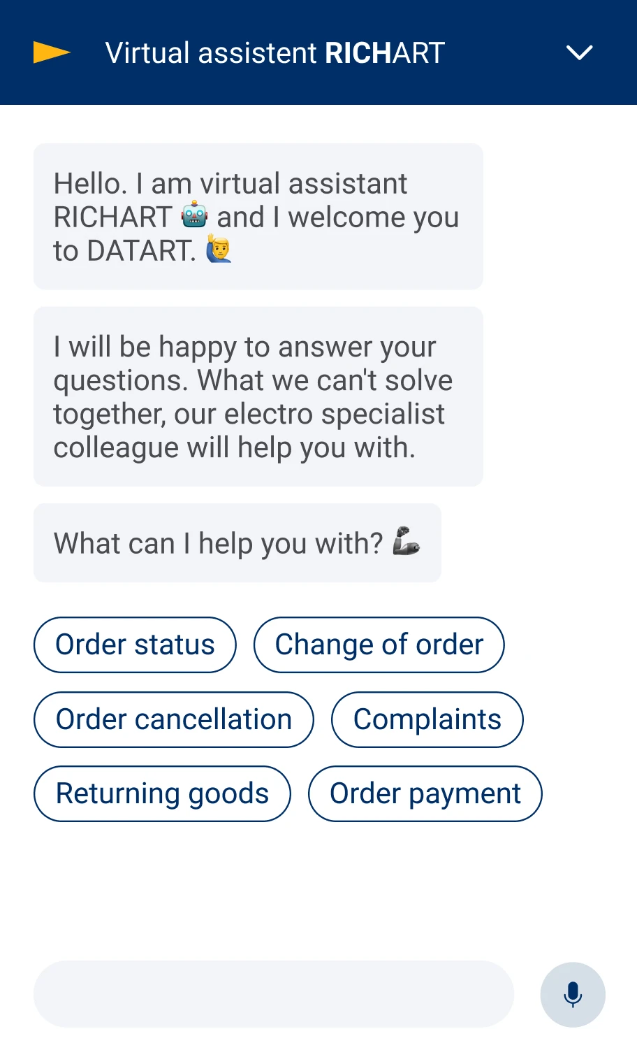 Preview of Datart's AMIO chat bot.